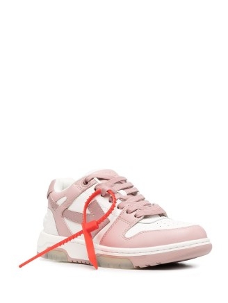 Off-White OOO sneakers – Off-White Out Of Office ‘OOO’ sneakers – FARFETCH – pink/white – leather – low-top – perforated detailing – round toe – front lace-up fastening - flipped