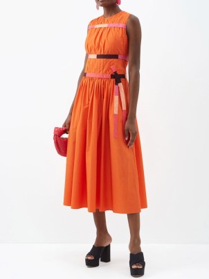 ROKSANDA Lilya pintucked cotton-poplin midi dress / women’s orange sleeveless gathered detail summer dresses / MATCHESFASHION