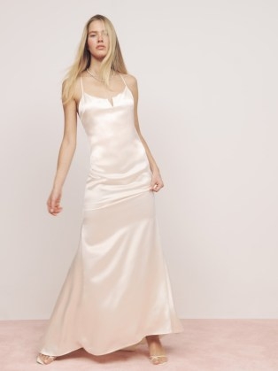 Reformation Oriana Silk Dress in Ivory ~ luxury slip style wedding dresses ~ luxe cami strap bridal wear - flipped