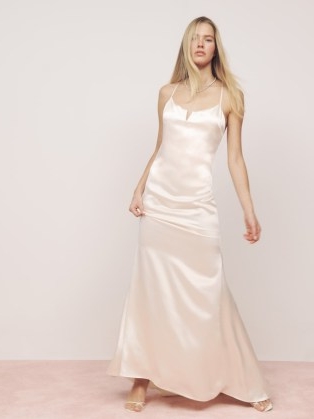 Reformation Oriana Silk Dress in Ivory ~ luxury slip style wedding dresses ~ luxe cami strap bridal wear