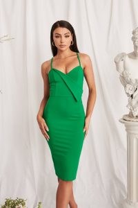 lavish alice origami folded ponte midi dress in spring green – glamorous spaghetti strap pencil dresses – hot fashion for a glam date night look – party glamour – summer occasion clothes with a fitted silhouette