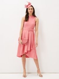 John Lewis Phase Eight Kazandra Belted Midi Dress, Watermelon – Softly shaped with a simple round neckline and a sleeveless design