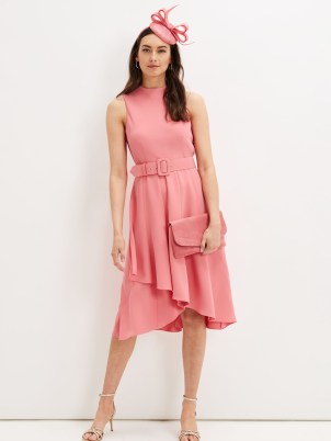 John Lewis Phase Eight Kazandra Belted Midi Dress, Watermelon – Softly shaped with a simple round neckline and a sleeveless design - flipped