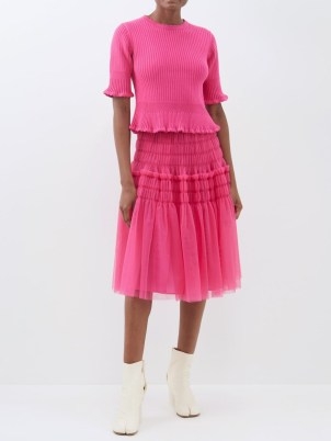 MOLLY GODDARD Ava sheer tulle skirt in pink | feminine gathered detail skirts | MATCHESFASHION - flipped