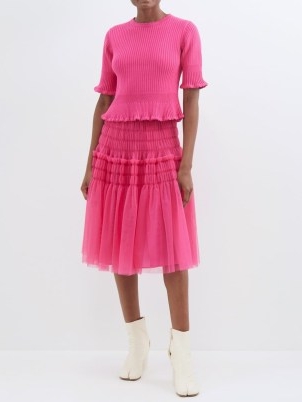 MOLLY GODDARD Ava sheer tulle skirt in pink | feminine gathered detail skirts | MATCHESFASHION