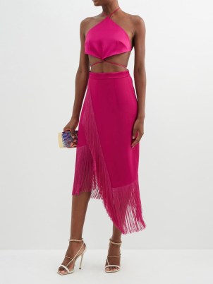 TALLER MARMO Bossa Nova fringed crepe skirt ~ hot pink asymmetric occasion skirts ~ glamorous evening fashion ~ women’s designer event clothes ~ MATCHESFASHION - flipped