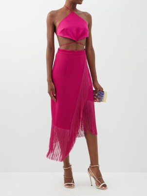 TALLER MARMO Bossa Nova fringed crepe skirt ~ hot pink asymmetric occasion skirts ~ glamorous evening fashion ~ women’s designer event clothes ~ MATCHESFASHION