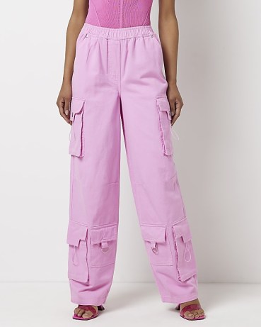 RIVER ISLAND PINK CARGO TROUSERS ~ women’s multi pocket pants ~ womens casual utility fashion - flipped