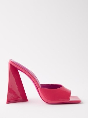 THE ATTICO Devon 115 patent-leather mules ~ bubblegum pink square toe mule ~ shiny sculptural heel sandals ~ MATCHESFASHION - flipped