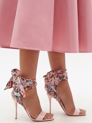 CHRISTIAN LOUBOUTIN Fetish du Desert 100 patent-leather sandals ~ glossy pale pink sash ankle tie high heels ~ women’s designer footwear at MATCHESFASHION