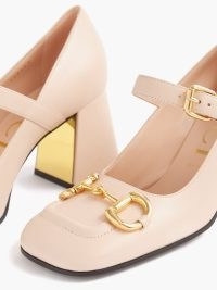 GUCCI Horsebit 75 leather Mary Jane pumps – luxury pink Mary Janes – women’s luxe square toe shoes – womens designer footwear – MATCHESFASHION – chunky block heels