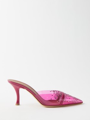 MALONE SOULIERS Joella point-toe PVC and patent-leather mules ~ transparent pink crystal mules ~ pointed toes ~ women’s designer shoes at MATCHESFASHION