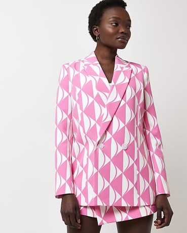 RIVER ISLAND PINK PRINT BLAZER ~ women’s goe printed blazers ~ womens geometric patterned jackets - flipped