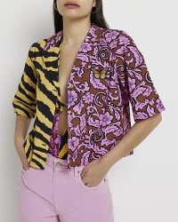 RIVER ISLAND PINK PRINTED SHIRT ~ women’s mixed print short sleeved cotton shirts ~ animal and floral prints