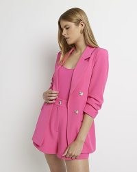 RIVER ISLAND PINK RUCHED SLEEVE BLAZER ~ womens gathered 3/4 length sleeved blazers ~ women’s on-trend jackets