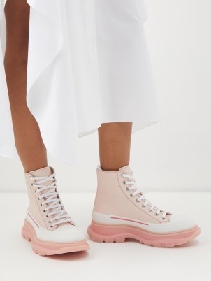 ALEXANDER MCQUEEN Tread Slick leather high-top trainers ~ women’s tonal pink hi tops ~ womens colour block sneakers ~ MATCHESFASHION - flipped