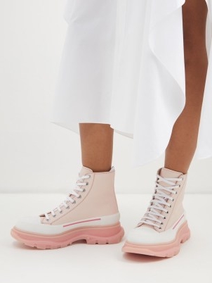 ALEXANDER MCQUEEN Tread Slick leather high-top trainers ~ women’s tonal pink hi tops ~ womens colour block sneakers ~ MATCHESFASHION