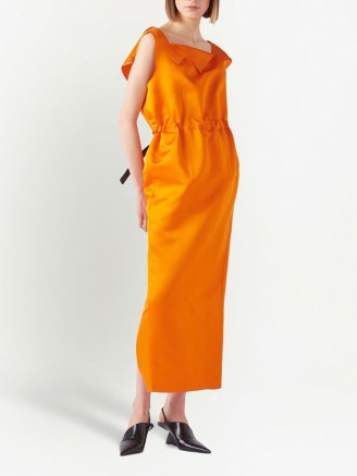 Prada belted satin dress / contemporary orange silk dresses / women’s designer fashion / open plunging back / FARFETCH - flipped