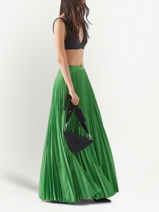 Prada pleated silk maxi skirt ~ women’s green long length designer skirts ~ womens clothes at FARFETCH - flipped