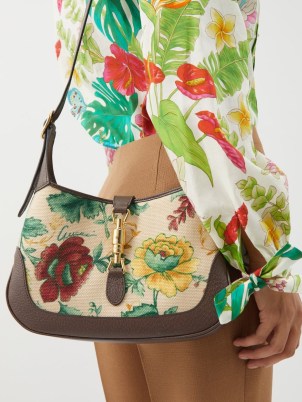 GUCCI Jackie 1961 floral-canvas and leather bag / vintage inspired shoulder bags / women’s designer flower print handbags / MATCHESFASHION
