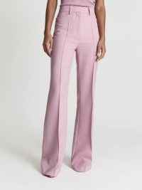 REISS AURA TAILORED FLARE TROUSERS PINK ~ women’s smart high waisted flares ~ front pinched seams