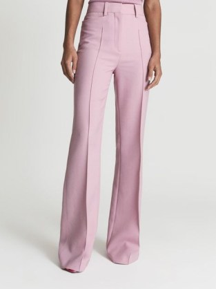 REISS AURA TAILORED FLARE TROUSERS PINK ~ women’s smart high waisted flares ~ front pinched seams