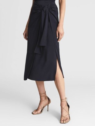 ALISON TIE WAIST MIDI PENCIL SKIRT NAVY – women’s dark blue wrap style skirts