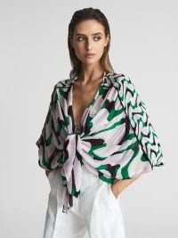 REISS PAIGE PRINTED RESORT SHAWL TOP PINK/GREEN ~ chic tie front bikini cover up ~ summer holiday beach tops ~ swimwear cover ups ~ pool fashion ~ stylish beachwear ~ women’s vacation poolside accessories
