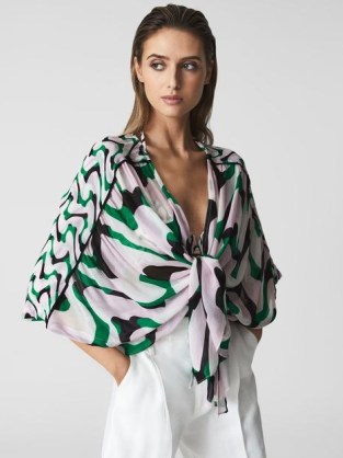 REISS PAIGE PRINTED RESORT SHAWL TOP PINK/GREEN ~ chic tie front bikini cover up ~ summer holiday beach tops ~ swimwear cover ups ~ pool fashion ~ stylish beachwear ~ women’s vacation poolside accessories - flipped