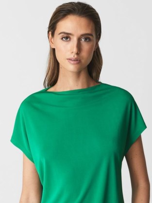 REISS POPPY HIGH NECK JERSEY TOP GREEN ~ stylish wardrobe essentials ~ chic weekend tops - flipped