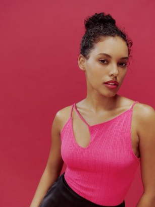 Reformation Royal Knit Tank in Hot Pink ~ strappy asymmetric cut out tops - flipped