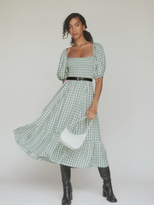 Reformation Rupert Dress in Green Check / checked puff sleeve tiered hem dresses / feminine fashion / fresh checks for summer