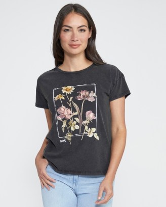 PAIGE Ryo Tee Washed Black / women’s short sleeve floral T-shirt / womens cotton flower print crew neck T-shirts / wardrobe essental - flipped