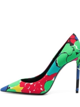 Saint Laurent Zoe 105mm floral-print pumps / multicoloured pointed toe courts / printed high stiletto heel court shoes / women’s designer footwear at FARFETCH - flipped