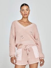 SER.O.YA Syd Sweater in CINTZ ROSE ~ pink ripped detail sweaters ~ women’s distressed V-neck jumpers ~ womens destroyed drop shoulder jumper ~ CARBON38
