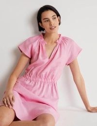 Boden Short Sleeve Linen Dress Bon Bon / women’s pink summer dresses