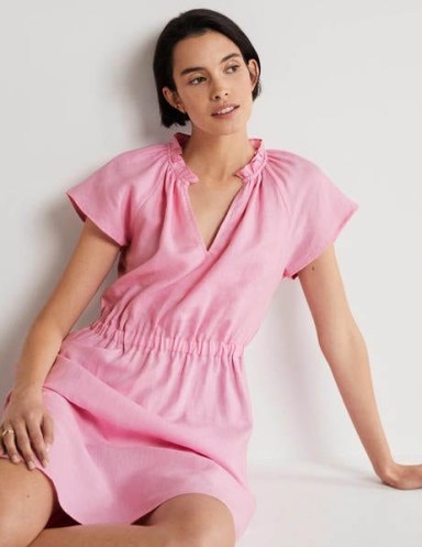 Boden Short Sleeve Linen Dress Bon Bon / women’s pink summer dresses