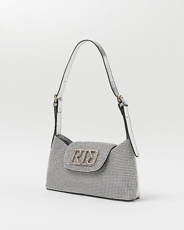 RIVER ISLAND SILVER RI SHOULDER BAG / metallic bags / 90s style shaped handbags / bling accessories - flipped