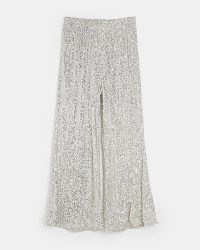 RIVER ISLAND SILVER SEQUIN FLARED TROUSERS / women’s sequinned flares / womens disc inspired fashion