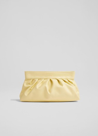 L.K. BENNETT Small Abbie Yellow Clutch / lemon-yellow leather occasion bags / gathered detail handbags / summer event accessories