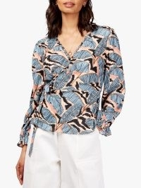 John Lewis Somerset by Alice Temperley Banana Leaf Print Wrap Blouse, Multi – Crafted from sustainable polyester – beautiful banana leaf print in shades of peach and pastel blue