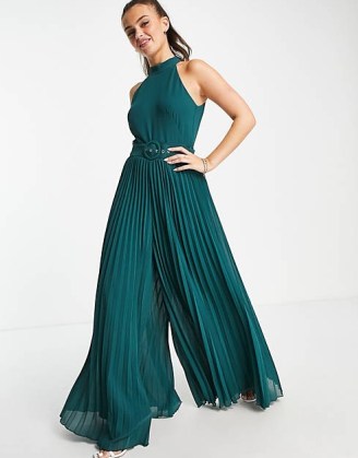 Style Cheat high neck belted jumpsuit in emerald ~ green sleeveless ...