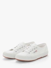 John Lewis Superga 2750 Cotu Classic Canvas Vegan Trainers, White – lightweight, understated simple canvas tennis shoe – fully breathable pure cotton upper and vulcanised gum rubber sole and white sidewall