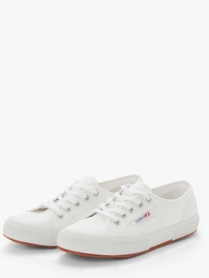 John Lewis Superga 2750 Cotu Classic Canvas Vegan Trainers, White – lightweight, understated simple canvas tennis shoe – fully breathable pure cotton upper and vulcanised gum rubber sole and white sidewall