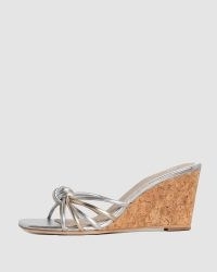 PAIGE Sydney Wedge Silver/Light Gold Multi Leather / strappy knotted wedged mules / metallic knot detail wedges / square toe summer mules