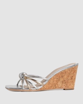 PAIGE Sydney Wedge Silver/Light Gold Multi Leather / strappy knotted wedged mules / metallic knot detail wedges / square toe summer mules