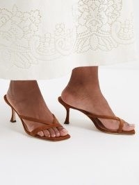 JIMMY CHOO Maelie 70 suede sandals ~ tan brown toe post mules ~ MATCHESFASHION