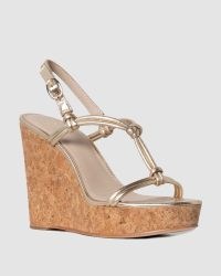 PAIGE Taylor Wedge Light Gold Leather / strappy knot detail wedged heels / metallic knotted platform wedges