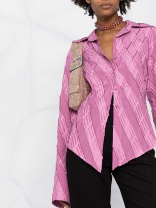 The Attico jacquard-effect button shirt orchid pink ~ women’s shirts with a curved pointed front hem ~ women’s designer clothes FARFETCH