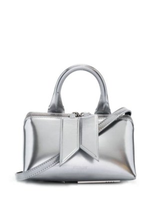 The Attico mini Friday top handle tote bag | small luxe silver leather bags | luxury handbags at FARFETCH | tiny metallic handbag - flipped